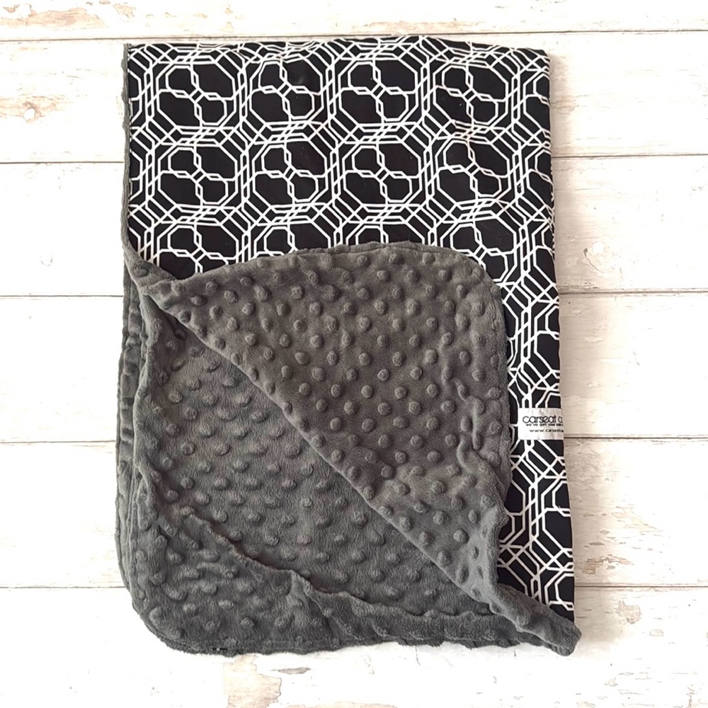 Minky Baby Blanket Carseat Canopy Baby Car Cover Black White Gray 48x36in